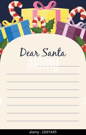 Liebe Santa Weihnachten Briefpapier Vorlage Brief Papier Hinweis. Vektorgrafik Stock Vektor