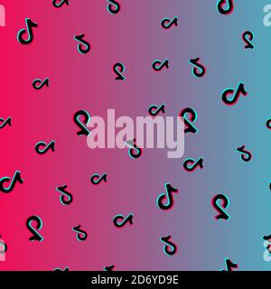 TikTok Glitch Symbol für Social-Media-Muster. TikTok-Symbol auf dem Hintergrund des Farbverlaufs. Ukraine - 20. Oktober 2020 Stock Vektor