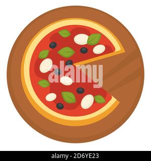 Italienische Küche Pizza mit Tomatensauce und Oliven Stock Vektor
