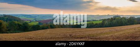 Felder von Berry Pomeroy Village in Devon in England in Europa Stockfoto