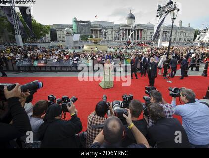 JK Rowling bei der Weltpremiere von Harry Potter und die Heiligtümer des Todes Teil 2, auf dem Trafalgar Square im Zentrum von London. Stockfoto