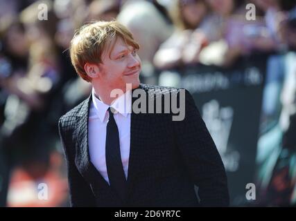 Rupert Grint bei der Weltpremiere von Harry Potter und die Heiligtümer des Todes Teil 2, am Trafalgar Square im Zentrum von London. Stockfoto