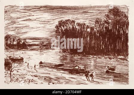 Alfred Sisley, am Ufer des Loing, Landschaftszeichnung, 1896 Stockfoto