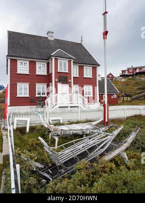 Knud Rasmussen's Museum. Stadt Ilulissat am Ufer der Disko Bay in Westgrönland, Zentrum für Tourismus, Verwaltung und Wirtschaft. Der eisfjord in der Nähe Stockfoto