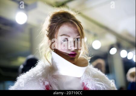 Models zeigen neue Designs auf der Jerome Fashion Show, die im Rahmen der Mercedes Benz New York Fashion Week F/W 2014 auf dem Chelsea Market in New York stattfand. Stockfoto