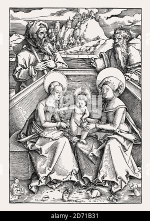 Die Heilige Familie mit St. Anna und St. Joachim von Hans Baldung Grien, Faksimile des 19. Jahrhunderts Stockfoto