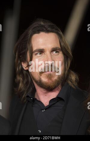 Christian Bale bei der Weltpremiere von Exodus Gods and Kings im Leicester Square, London. Stockfoto