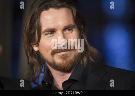 Christian Bale bei der Weltpremiere von Exodus Gods and Kings im Leicester Square, London. Stockfoto