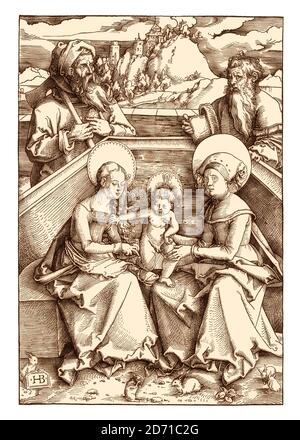 Die Heilige Familie mit St. Anna und St. Joachim von Hans Baldung Grien, Faksimile des 19. Jahrhunderts Stockfoto