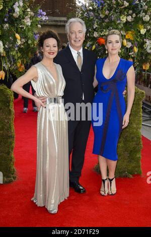 Alan Rickman, Kate Winslet und Helen McCrory bei der Premiere von A Little Chaos, die im Odeon-Kino in Kemsington, London, stattfand Stockfoto