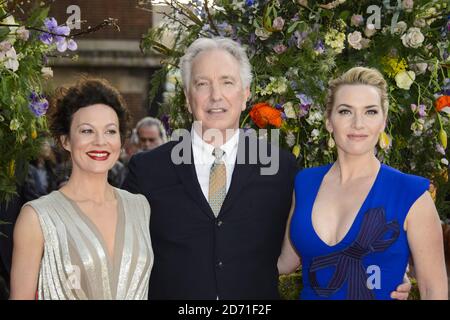 Alan Rickman, Kate Winslet und Helen McCrory bei der Premiere von A Little Chaos, die im Odeon-Kino in Kemsington, London, stattfand Stockfoto