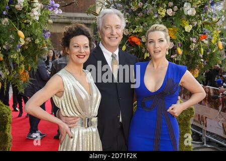 Alan Rickman, Kate Winslet und Helen McCrory bei der Premiere von A Little Chaos, die im Odeon-Kino in Kemsington, London, stattfand Stockfoto