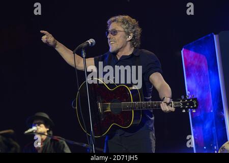 Roger Daltrey von The Who beim Glastonbury Festival auf der Worthy Farm in Somerset. Stockfoto