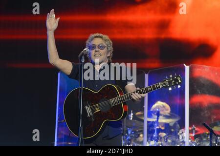 Roger Daltrey von The Who beim Glastonbury Festival auf der Worthy Farm in Somerset. Stockfoto