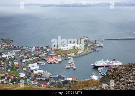 HONNINGSWAG, NORWEGEN - 21. JUNI 2017: Kultur und Leben in der nördlichsten Stadt Honningswag in Norwegen. Stockfoto