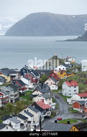 HONNINGSWAG, NORWEGEN - 21. JUNI 2017: Kultur und Leben in der nördlichsten Stadt Honningswag in Norwegen. Stockfoto