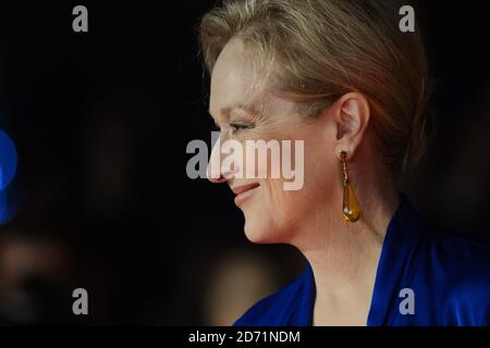 Meryl Streep nimmt an der Suffragette-Premiere Teil, die während des 59. BFI London Film Festival im Odeon Cinema am Leicester Square in London stattfand. Stockfoto