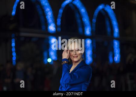 Meryl Streep nimmt an der Suffragette-Premiere Teil, die während des 59. BFI London Film Festival im Odeon Cinema am Leicester Square in London stattfand. Stockfoto