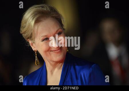 Meryl Streep nimmt an der Suffragette-Premiere Teil, die während des 59. BFI London Film Festival im Odeon Cinema am Leicester Square in London stattfand. Stockfoto