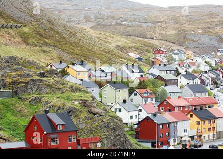 HONNINGSWAG, NORWEGEN - 21. JUNI 2017: Kultur und Leben in der nördlichsten Stadt Honningswag in Norwegen. Stockfoto