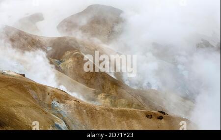 Geothermie Hveradalir in den Bergen von Kerlingarfjoell im Hochland von Island. europa, nordeuropa, island, september Stockfoto