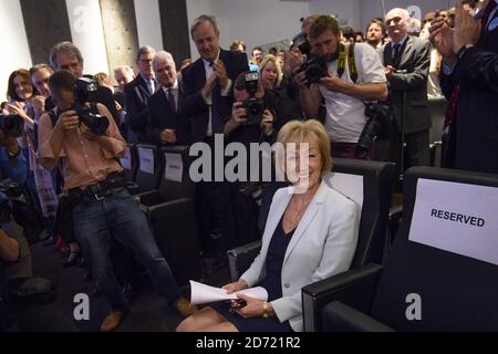 Andrea Leadsom nahm an einer Pressekonferenz Teil, um ihre Führungskampagne für die Konservative Partei in Millbank in London zu fördern. Stockfoto