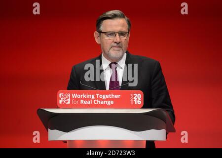 Barry Gardiner MP, Schattenminister für internationalen Handel, spricht am zweiten Tag der Labour Party Konferenz in Liverpool. Bilddatum: Montag, 26. September 2016. Bildnachweis sollte lauten: Matt Crossick/ EMPICS Entertainment. Stockfoto