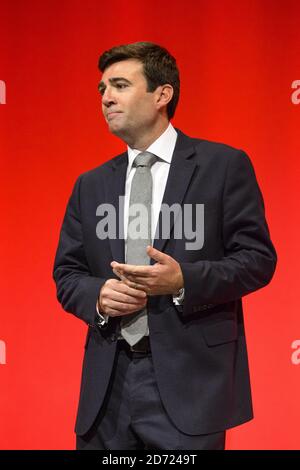 Andy Burnham, Schatten-Sekretär, am vierten Tag der Labour Party-Konferenz in Liverpool. Bilddatum: Mittwoch, 28. September 2016. Bildnachweis sollte lauten: Matt Crossick/ EMPICS Entertainment. Stockfoto