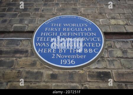 Gesamtansicht des BBC Tower, Teil des Alexandra Palace im Norden Londons. Der Turm war der Ort des ersten Fernsehsendedienstes am 2. November 1936, dessen 80. Jahrestag morgen gefeiert wird. Bilddatum: Montag, 1. November 2016. Bildnachweis sollte lauten: Matt Crossick/ EMPICS Entertainment. Stockfoto