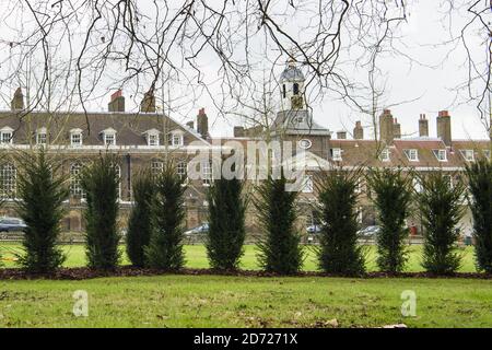 Allgemeine Ansicht der Rückseite des Kensington Palace, London, zeigt eine neue Hecke gepflanzt, um die Privatsphäre vor dem geplanten Umzug des Herzogs und Herzogin von Cambridge in den Palast zu erhöhen. Bilddatum: Montag, 30. Januar 2016. Bildnachweis sollte lauten: Matt Crossick/ EMPICS Entertainment. Stockfoto