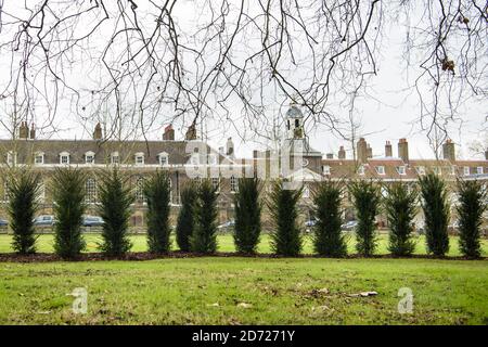 Allgemeine Ansicht der Rückseite des Kensington Palace, London, zeigt eine neue Hecke gepflanzt, um die Privatsphäre vor dem geplanten Umzug des Herzogs und Herzogin von Cambridge in den Palast zu erhöhen. Bilddatum: Montag, 30. Januar 2016. Bildnachweis sollte lauten: Matt Crossick/ EMPICS Entertainment. Stockfoto