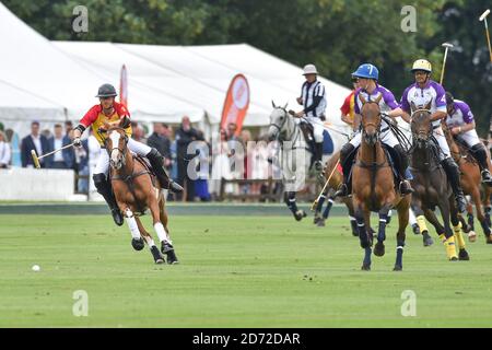 Prinz Harry stellte sich vor, als er beim Jerudong Trophy Polo Match im Cirencester Park Polo Club, Gloucestershire, spielte. Bilddatum: Samstag, 15. Juli 2017. Bildnachweis sollte lauten: Matt Crossick/ EMPICS Entertainment. Stockfoto