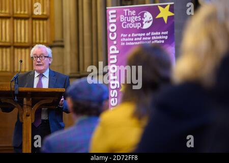 Patrick Minford spricht bei einem Treffen im Rathaus von Manchester mit dem Titel "Brexit mit Jacob Rees-Mogg", das von der Brügge-Gruppe im Rahmen der Konferenz der Konservativen Partei in Manchester abgehalten wird. Bilddatum: 2. Oktober 2017. Bildnachweis sollte lauten: Matt Crossick/ EMPICS Entertainment. Stockfoto