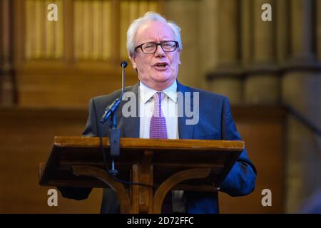 Patrick Minford spricht bei einem Treffen im Rathaus von Manchester mit dem Titel "Brexit mit Jacob Rees-Mogg", das von der Brügge-Gruppe im Rahmen der Konferenz der Konservativen Partei in Manchester abgehalten wird. Bilddatum: 2. Oktober 2017. Bildnachweis sollte lauten: Matt Crossick/ EMPICS Entertainment. Stockfoto