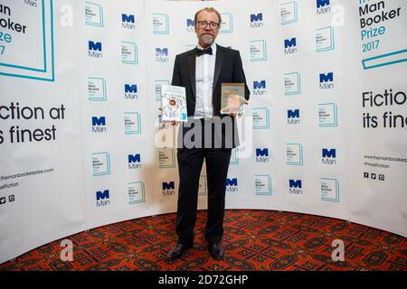 George Saunders im Bild, nachdem er den man Booker Prize für seinen Roman Lincoln im Bardo, in der Guildhall in London, gewonnen hat. Bilddatum: Dienstag, 17. Oktober 2017. Bildnachweis sollte lauten: Matt Crossick/ EMPICS Entertainment. Stockfoto