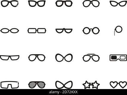 Brillen & Sonnenbrillen Icons Schwarz & Weiß Set Groß Stock Vektor