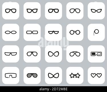 Brillen & Sonnenbrillen Icons Schwarz & Weiß Flat Design Set Groß Stock Vektor