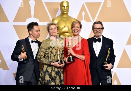 Sam Rockwell (Bester Nebendarsteller), Frances McDormand (Beste Schauspielerin), Allison Janney (Beste Nebendarsteller) und Gary Oldman (Bester Darsteller) im Presseraum bei den 90. Academy Awards im Dolby Theater in Hollywood, Los Angeles, USA. Â Bildnachweis sollte lauten: Matt Crossick/EMPICS Entertainment Stockfoto