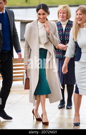 Meghan Markle erreicht die Titanic Belfast Attraction in Belfast, Nordirland. Bilddatum: Freitag, 23. März 2018. Bildnachweis sollte lauten: Matt Crossick/ EMPICS Entertainment. Stockfoto