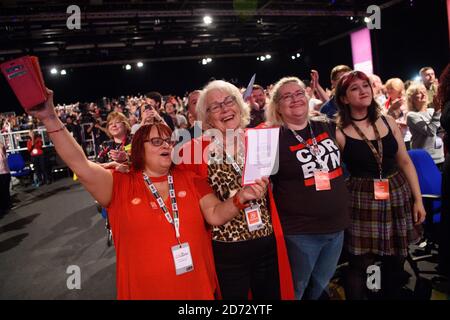 Gewerkschaftsmitglieder während Jeremy Corbyns Rede auf der Jahreskonferenz der Labour Party im Arena and Convention Center (ACC) in Liverpool. Bilddatum: Mittwoch, 26. September 2018. Bildnachweis sollte lauten: Matt Crossick/ EMPICS Entertainment. Stockfoto