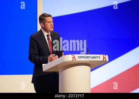 Gavin Williamson, Staatssekretär für Verteidigung, spricht während der Jahreskonferenz der Konservativen Partei im International Convention Centre, Birmingham. Bilddatum: Sonntag, 30. September 2018. Bildnachweis sollte lauten: Matt Crossick/ EMPICS. Stockfoto