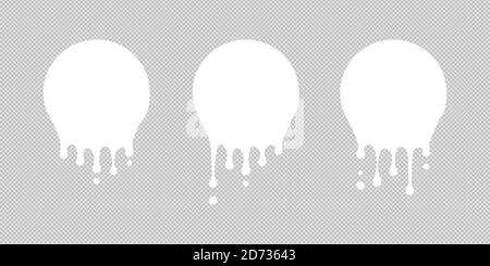 Malen Sie Tropf Aufkleber, Kreis weißen Schmelze Tropfen Vektor-Symbole. Vector Milk Circle Schmelze Tropfen, Graffiti Farbe Tropfen Blobs. Vektorgrafik. Stock Vektor