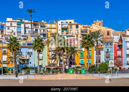 Bunte Häuser, Villajoyosa, Costa Blanca, Valencia, Spanien Stockfoto