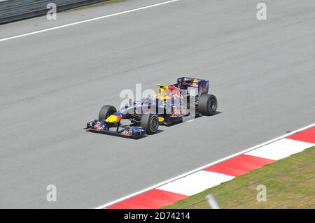 SEPANG, MALAYSIA - 2. APRIL : Red Bull Racing Fahrer Mark Webber aus Australien fährt beim ersten Training auf der Sepang F1 Strecke am 2. April Stockfoto