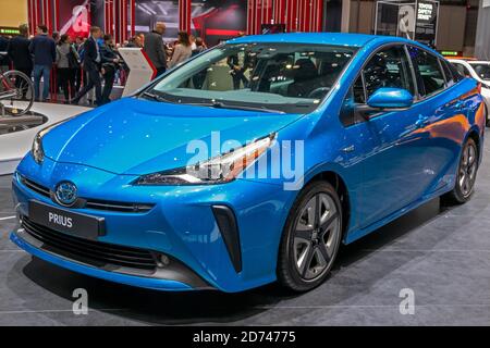Toyota Prius auf dem 89. Genfer Automobilsalon. Genf, Schweiz - 6. März 2019. Stockfoto