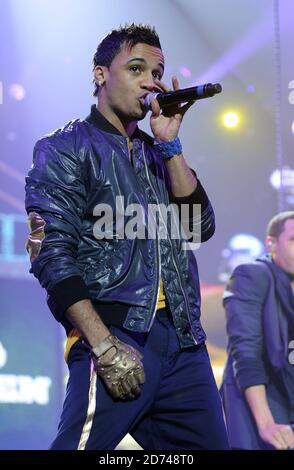 Aston Merrygold von JLS tritt live in der Wembley Arena im Norden Londons auf. Stockfoto