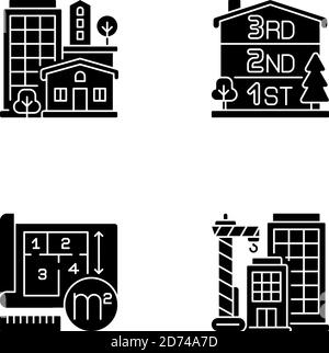 Wohnhäuser schwarze Glyphen Symbole auf weißem Raum gesetzt Stock Vektor