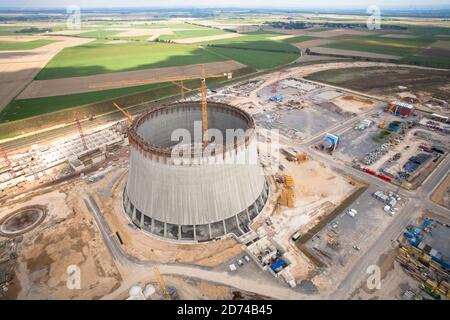 Baustelle des neuen Braunkohlekraftwerks Neurath bei Grevenbroich, Boa 2/3, Bau des zweiten Kühlturms, Nordrhein-Westp Stockfoto