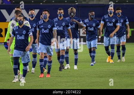 Carson, Usa. Oktober 2020. Vancouver Whitecaps Spaziergang auf dem Feld vor einem MLS Fußballspiel gegen die LA Galaxy, Sonntag, 18. Oktober 2020, in Carson, Kalifornien. Die Los Angeles Galaxy besiegt Vancouver Whitecaps 1-0. (Foto von IOS/Espa-Images) Quelle: European Sports Photo Agency/Alamy Live News Stockfoto