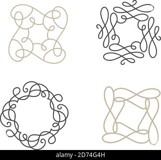 Set von Flourine monoline Art Deco Vektor-Rahmen. Handgezeichnete Kalligraphie Stil vintage Ornament für Logo, Einladung, Hochzeit, Geschenke, Fotos, Monogramm Stock Vektor